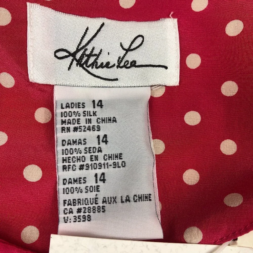 NEW Kathie Lee Vintage Silk Fushia Pink and White Polka Dot Short Sleeve Blouse - Picture 8 of 11